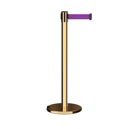 Retractable Belt Rolling Stanchion, 2.5ft Pol.Brass Post  7.5ft Purple